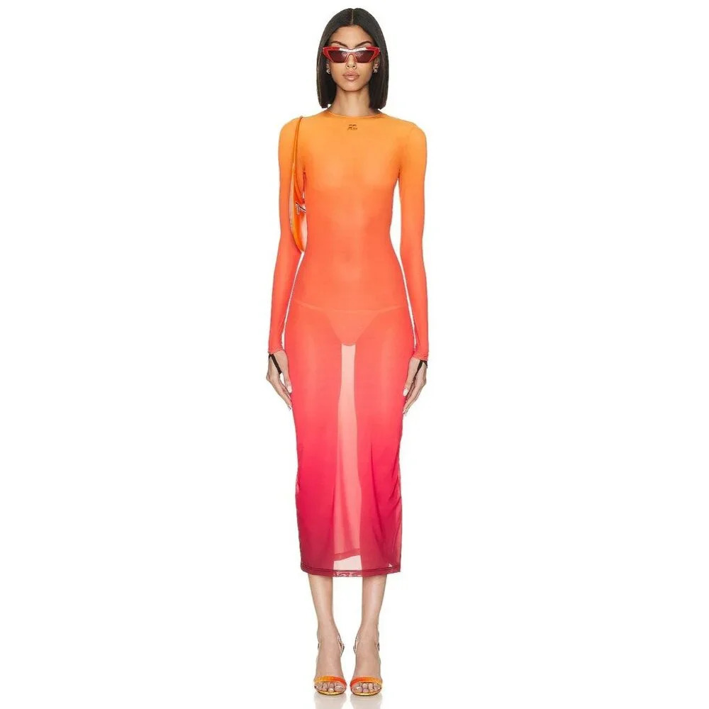 Courreges 2nd Skin Dress In Gradient Sunset In Orange Xsmall New Womens Bodycon